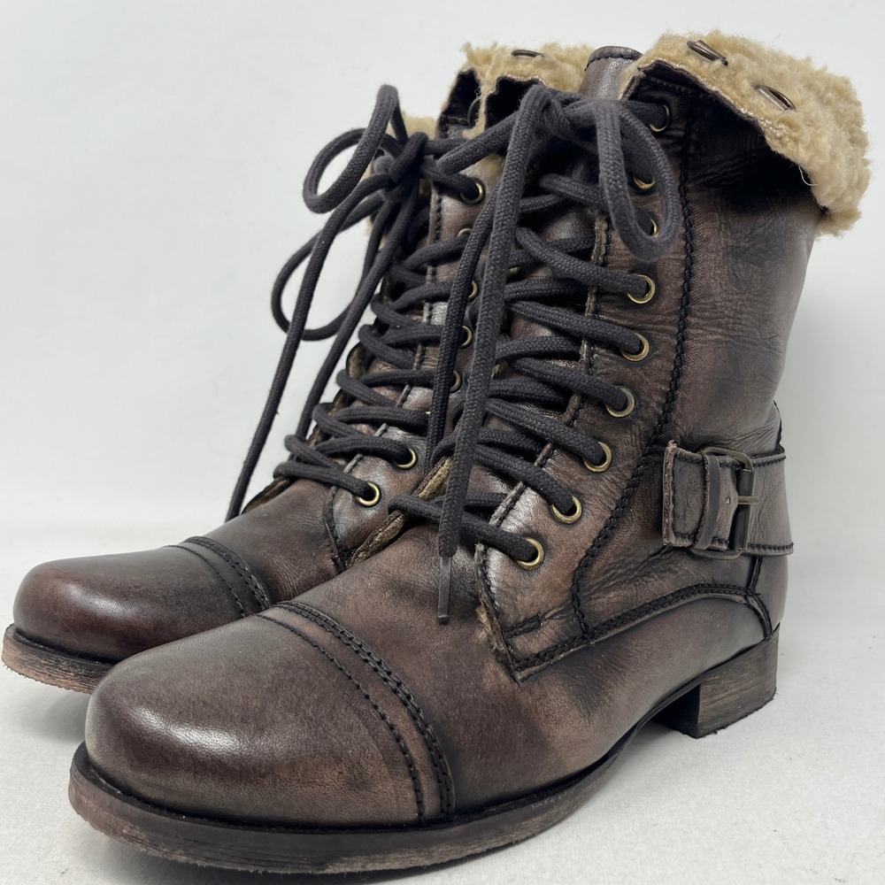 Aldo Womens Boots Drusilla 6.5/37 Brown Combat Faux Sherpa Gorpcore Indie Grunge